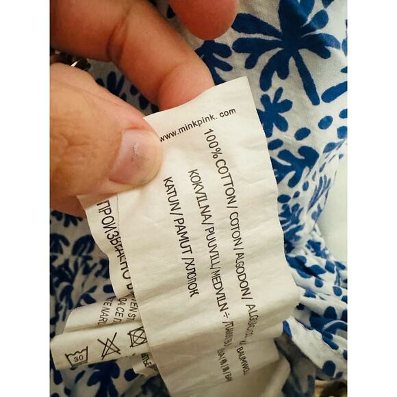 MINKPINK Ithica Ruffled Blue White Mini Design Dress Size Extra Small Flawed - Picture 6 of 7